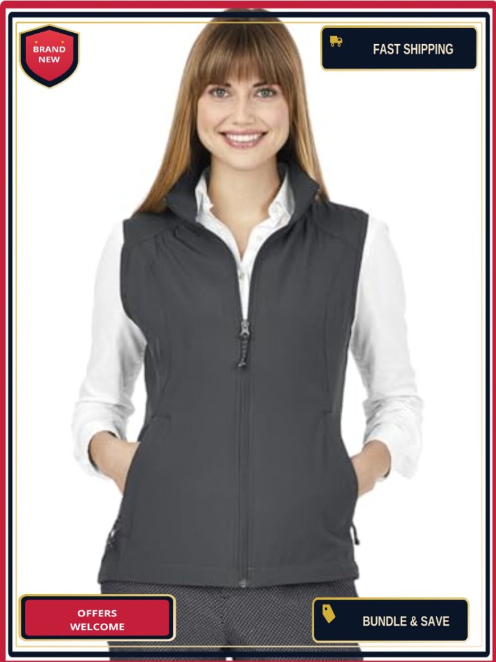 Women's Packable Stretch Vest 94% Polyester 6% Spandex Full Zip
